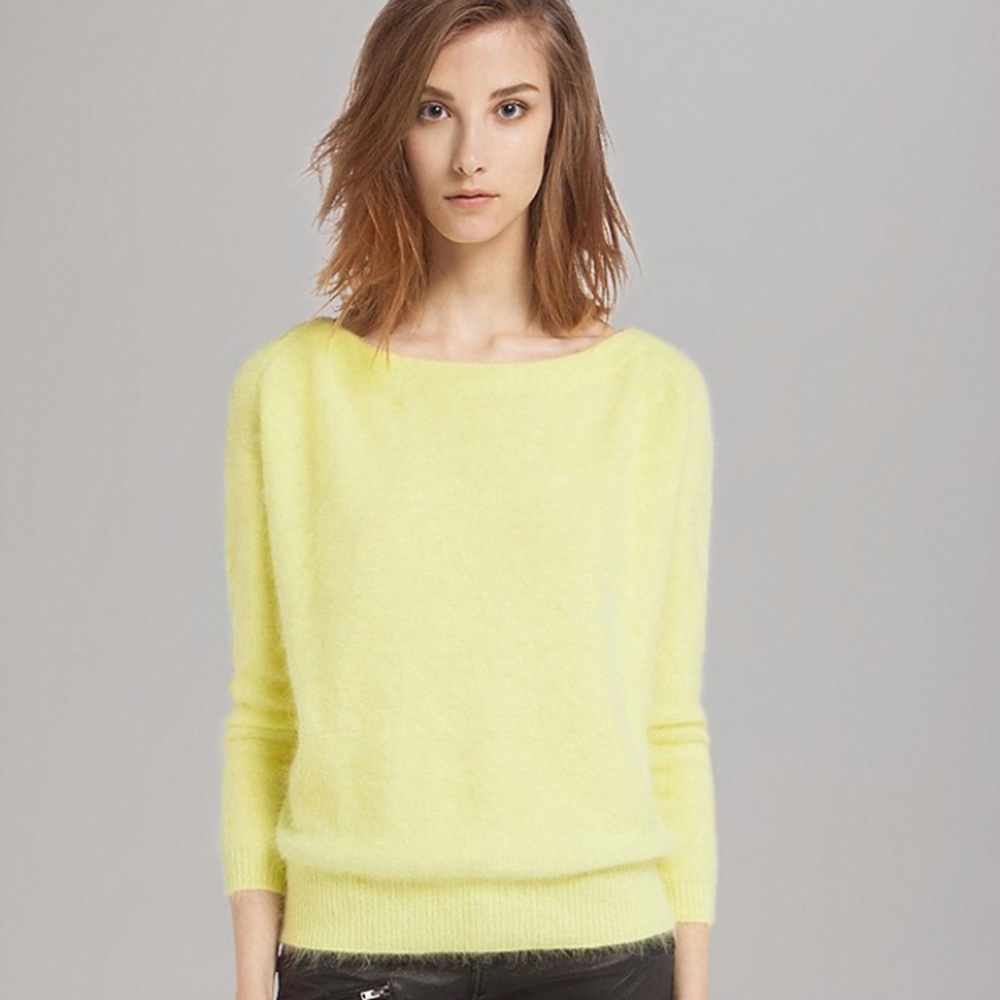 Maje Pale Lemon Angora-Blend Scoopneck Sweater